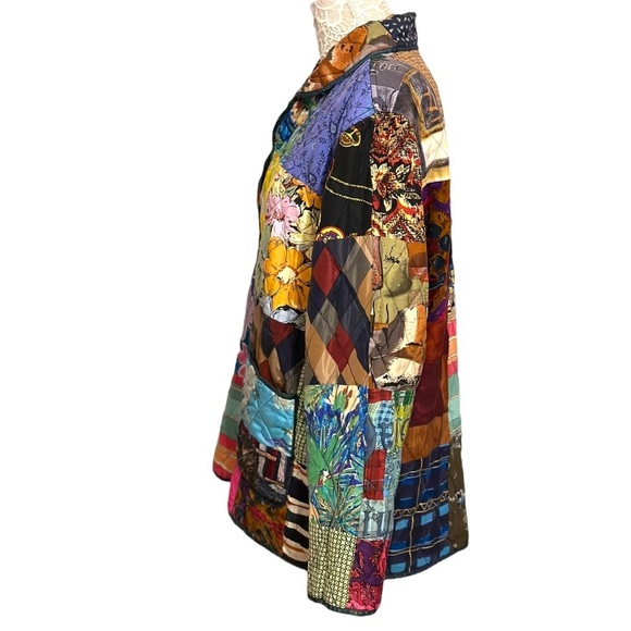 Stunning Volup Vintage 220 Hickory Reversible Patchwork Quilted Silk Jacket XL - Picture 3 of 16